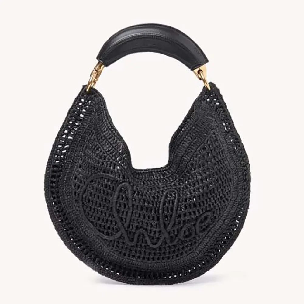 Chloe Women Summer Banana Hobo Bag In Raffia-Black