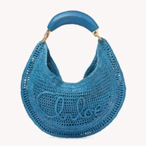 Chloe Women Summer Banana Hobo Bag In Raffia-Blue