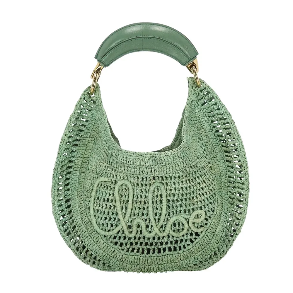 Chloe Women Summer Banana Hobo Bag In Raffia-Green