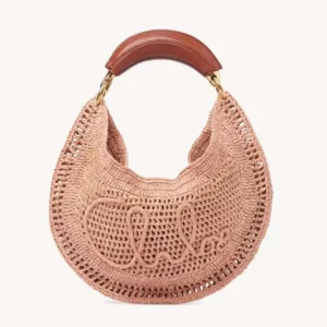 Chloe Women Summer Banana Hobo Bag In Raffia-Pink