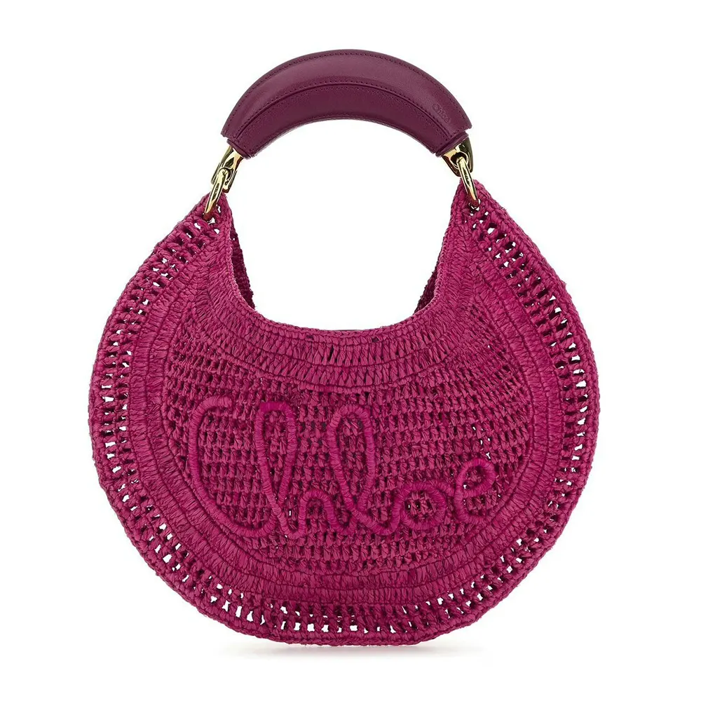 Chloe Women Summer Banana Hobo Bag In Raffia-Rose