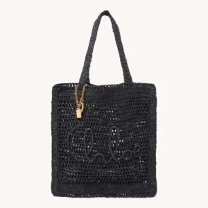 Chloe Women Summer Banana Tote Bag In Raffia-Black