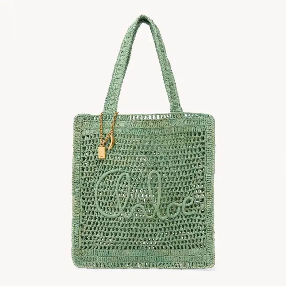 Chloe Women Summer Banana Tote Bag In Raffia-Green