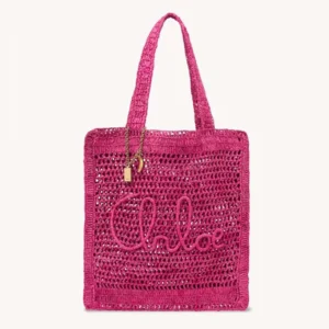 Chloe Women Summer Banana Tote Bag In Raffia-Rose