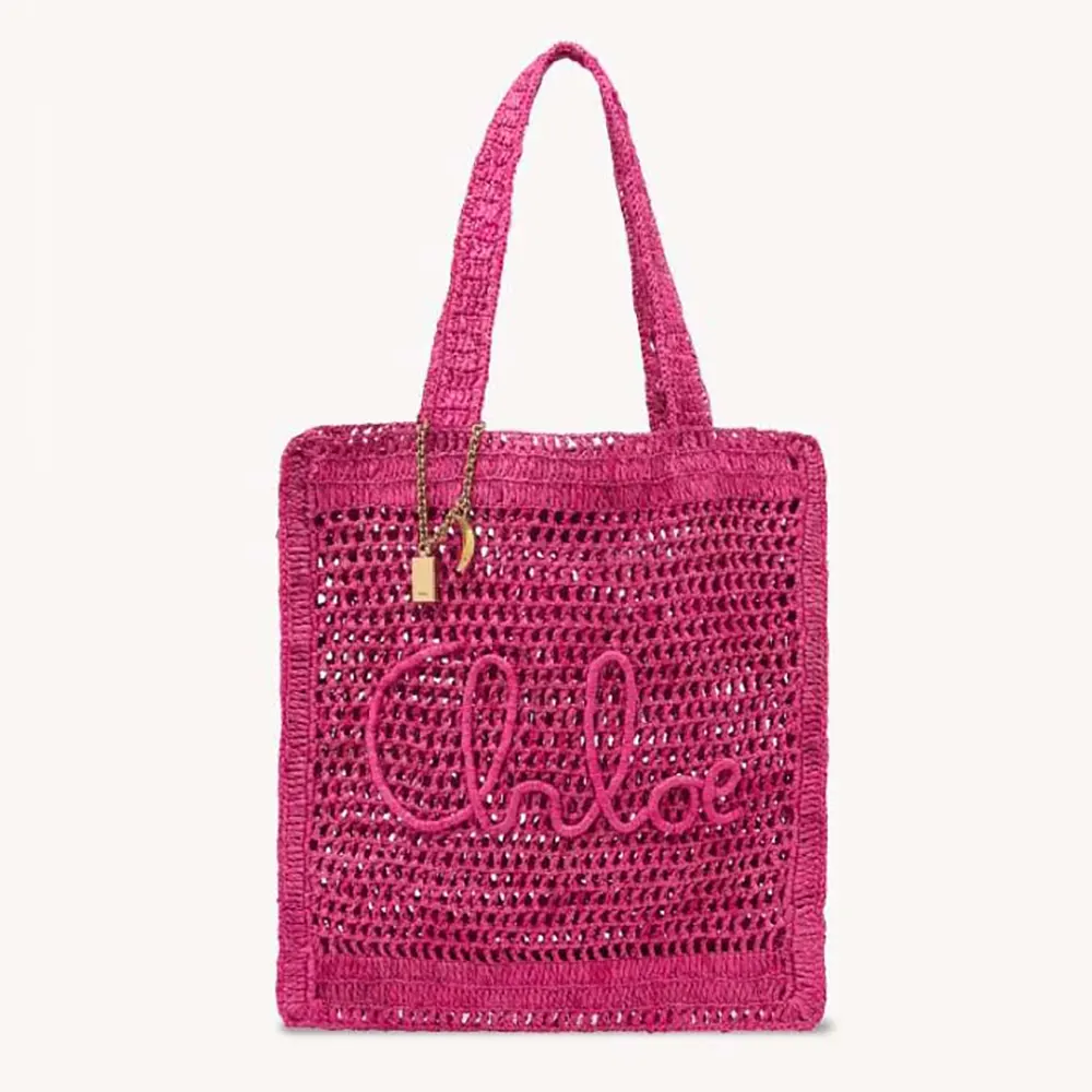 Chloe Women Summer Banana Tote Bag In Raffia-Rose