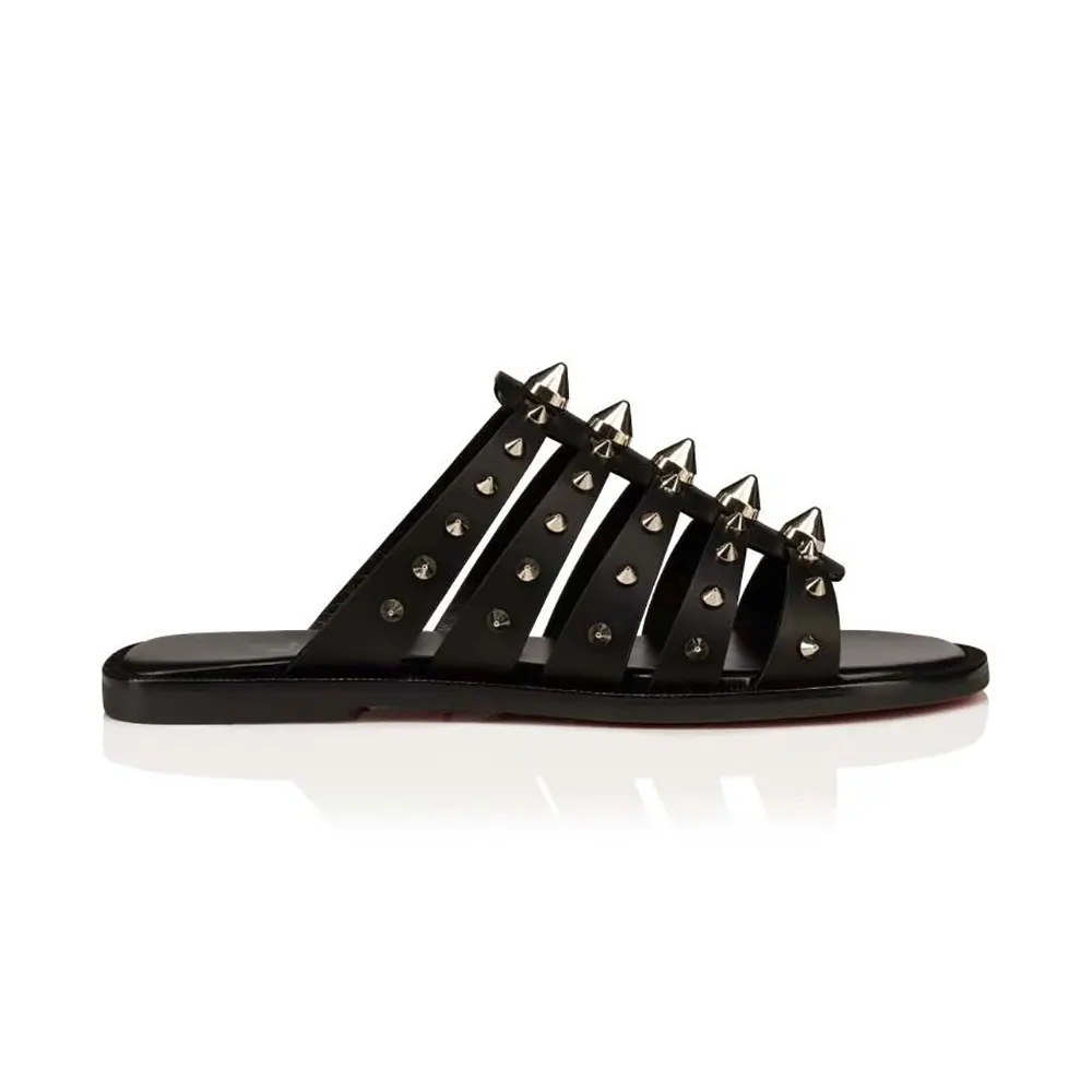 Christian Louboutin Women Charja Mules Waxed Calf Leather-Black