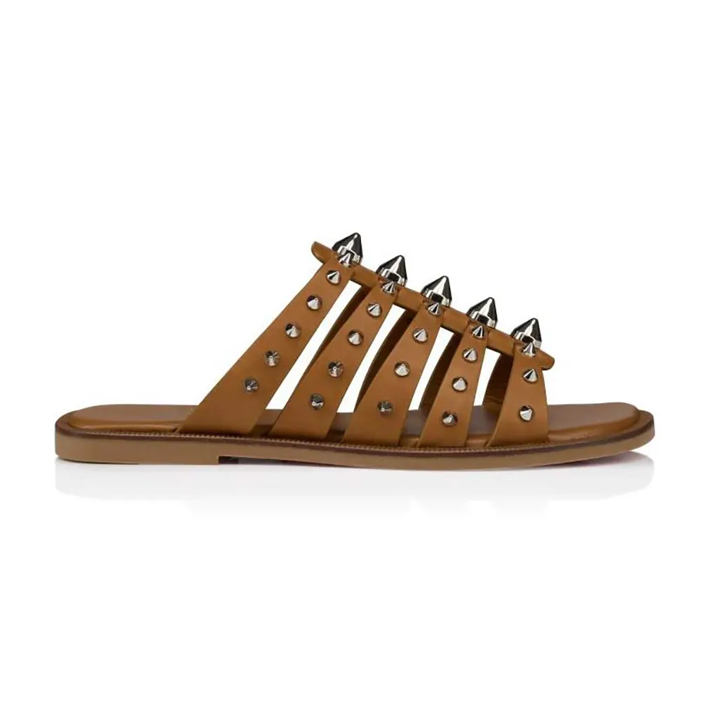 Christian Louboutin Women Charja Mules Waxed Calf Leather-Brown