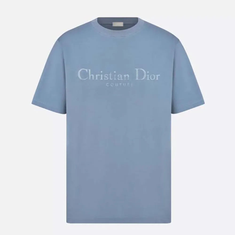Christian Dior Couture T-Shirt Relaxed Fit Blue Distressed-Effect Cotton Jersey