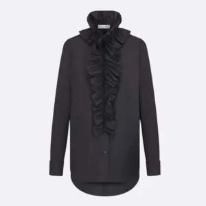 Dior Women Blouse with Removable Ruched Collar Black Cotton Poplin