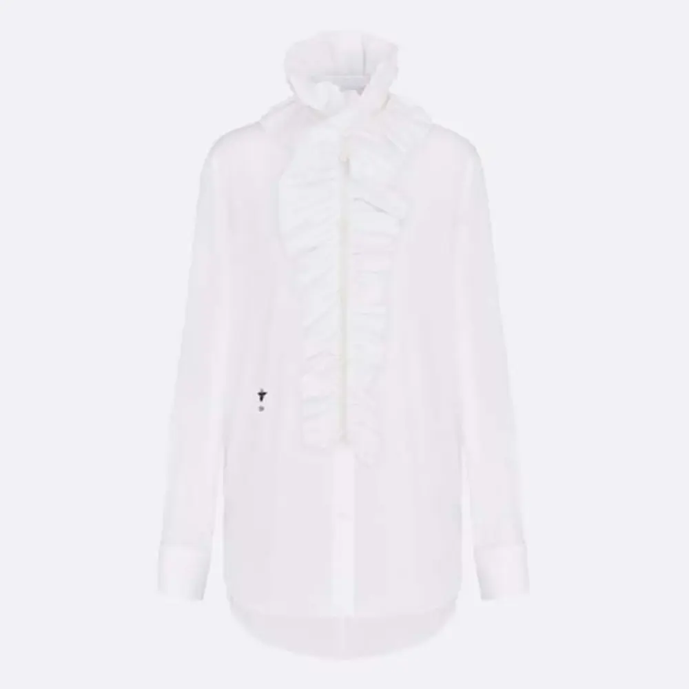 Dior Women Blouse with Removable Ruched Collar White Cotton Poplin