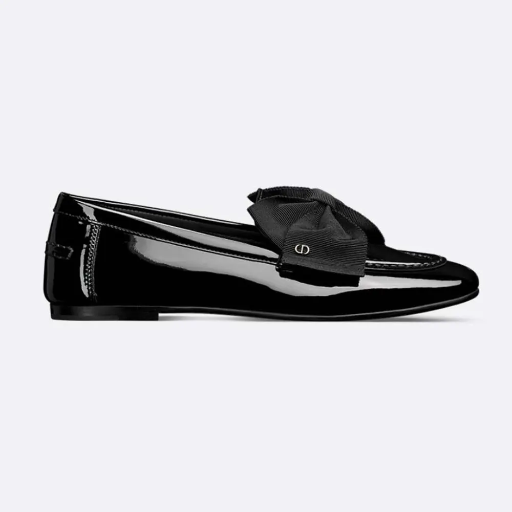 Dior Women Diorissimo Loafer Black Patent Calfskin and Grosgrain
