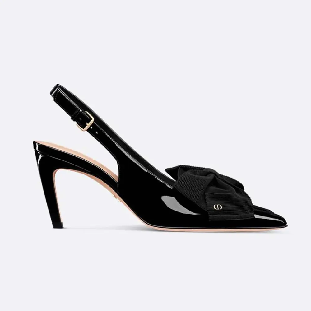 Dior Women Diorissimo Slingback Pump Black Patent Calfskin and Grosgrain