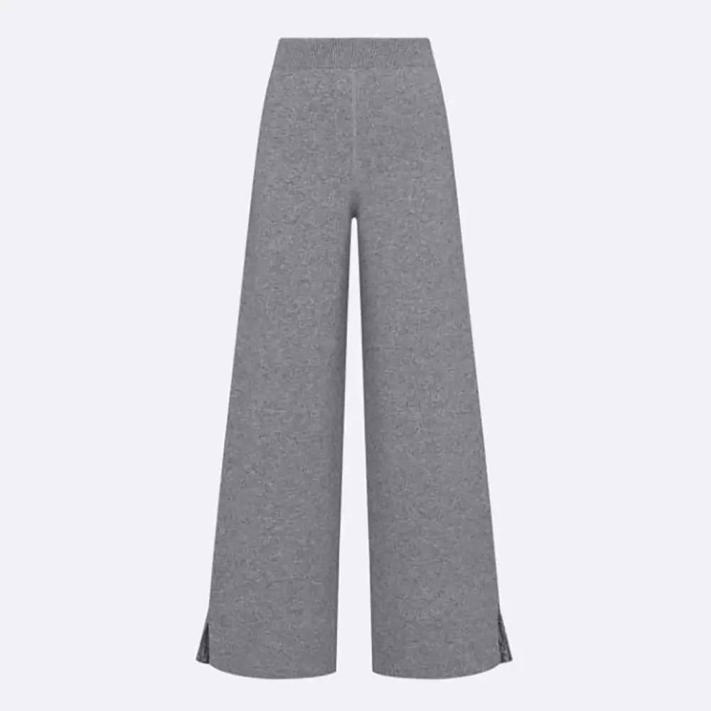 Dior Women Flared Pants Gray Cashmere-Blend Knit with Dior Oblique Motif