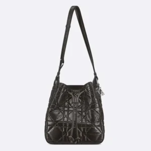 Dior Women Medium D-Motion Bag Black Macrocannage Crinkled Calfskin