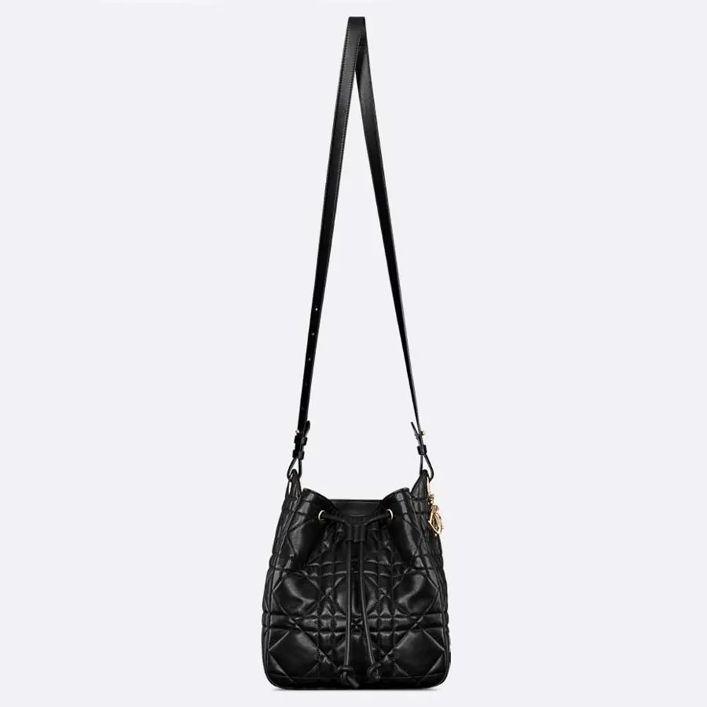 Dior Women Medium D-Motion Bag Black Macrocannage Lambskin