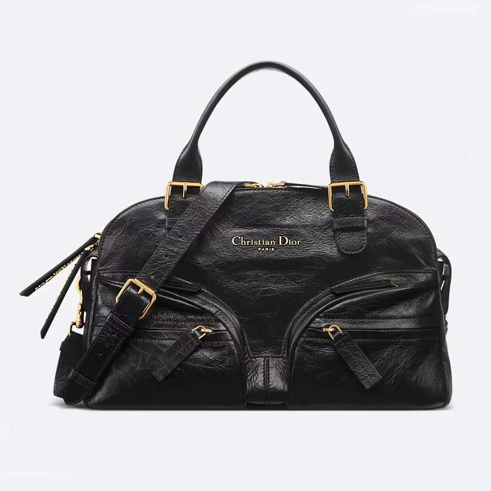 Dior Women Medium Grand Tour Bowling Bag Black Crinkled Calfskin