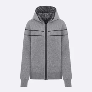 Reversible Hooded Cardigan Gray Cashmere-Blend Knit with Dior Oblique Motif