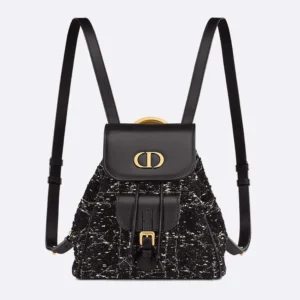 Dior Women Small Dior Caro Backpack Black Tweed with White Cannage Motif