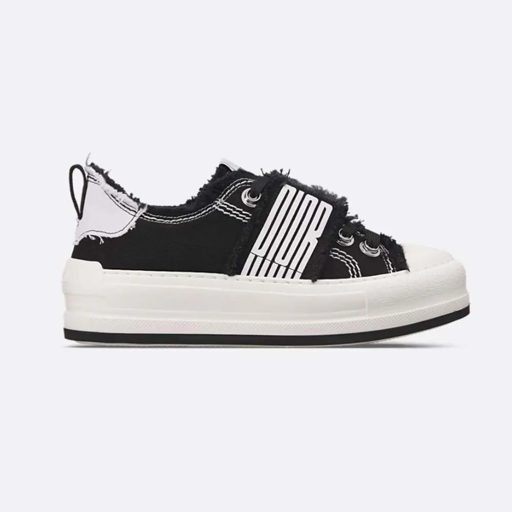 Dior Women Walk’n’Dior Platform Sneaker Black and White Fringed Cotton Canvas