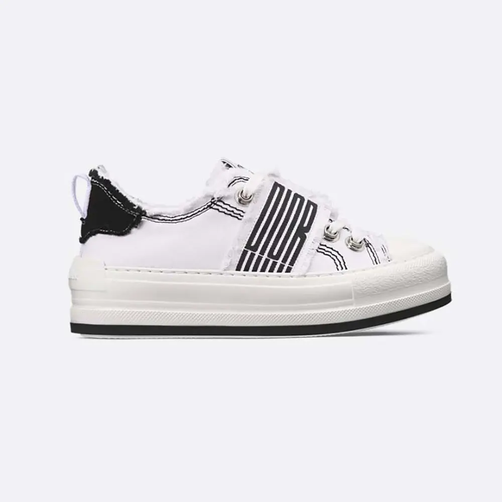 Dior Women Walk’n’Dior Platform Sneaker White and Black Fringed Cotton Canvas
