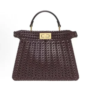 Fendi Women Peekaboo ISeeU Petite Maroon Padded Calfskin Leather Bag