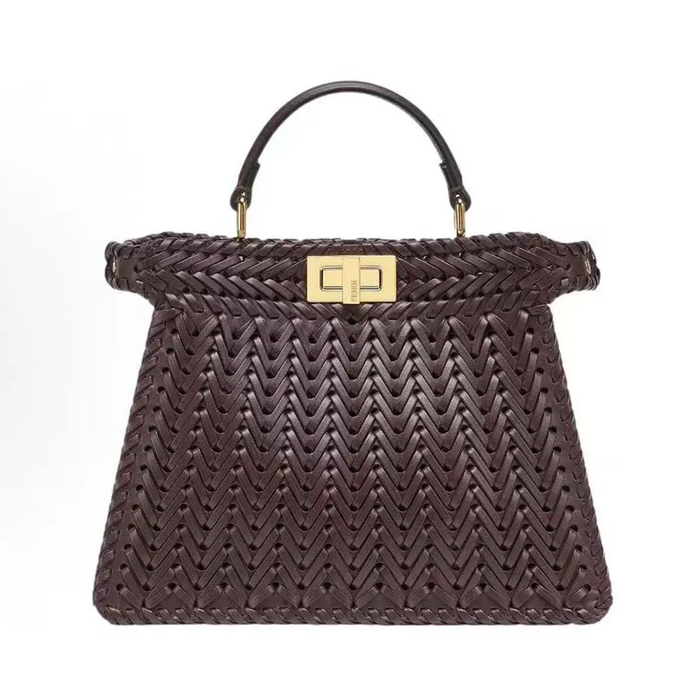 Fendi Women Peekaboo ISeeU Petite Maroon Padded Calfskin Leather Bag