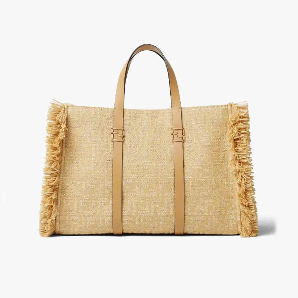 Fendi Women Summer Tote Jacquard Fabric Bag with Raffia FF