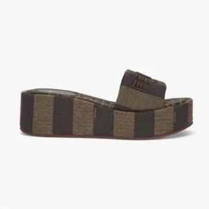 Fendi Women Sunshine Brown Fabric Flatform Slides 8R8515AO