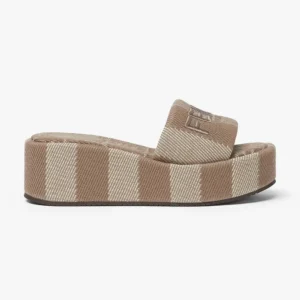 Fendi Women Sunshine Dove Gray Denim-effect Jacquard Flatform Slides
