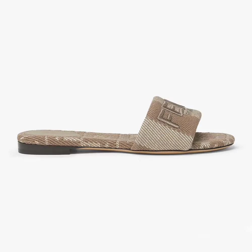 Fendi Women Sunshine Dove Gray Denim-effect Jacquard Slides