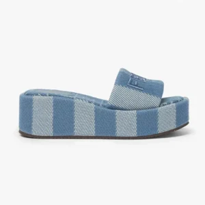 Fendi Women Sunshine Light Blue Denim-effect Jacquard Flatform Slides