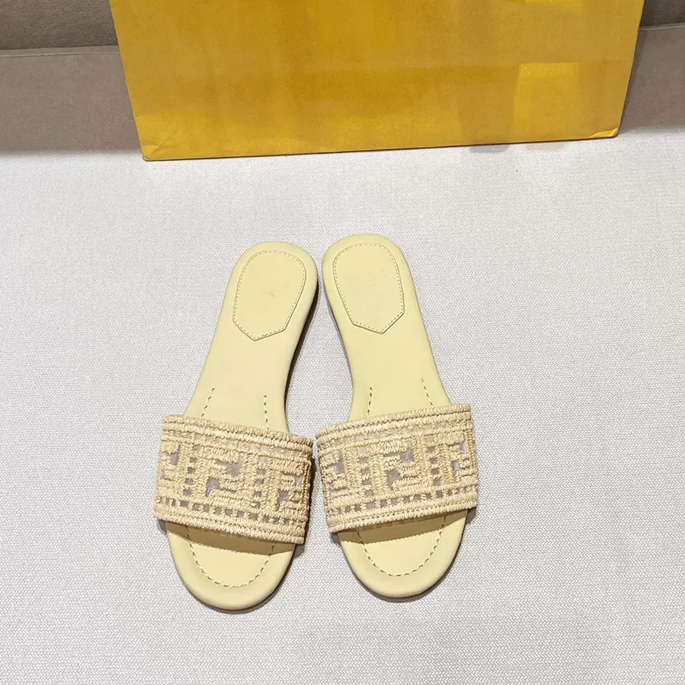 Fendi Women Sunshine Mesh Slides with Raffia FF Embroidery
