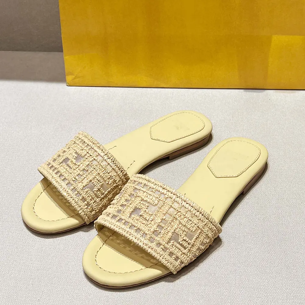Fendi Women Sunshine Mesh Slides with Raffia FF Embroidery