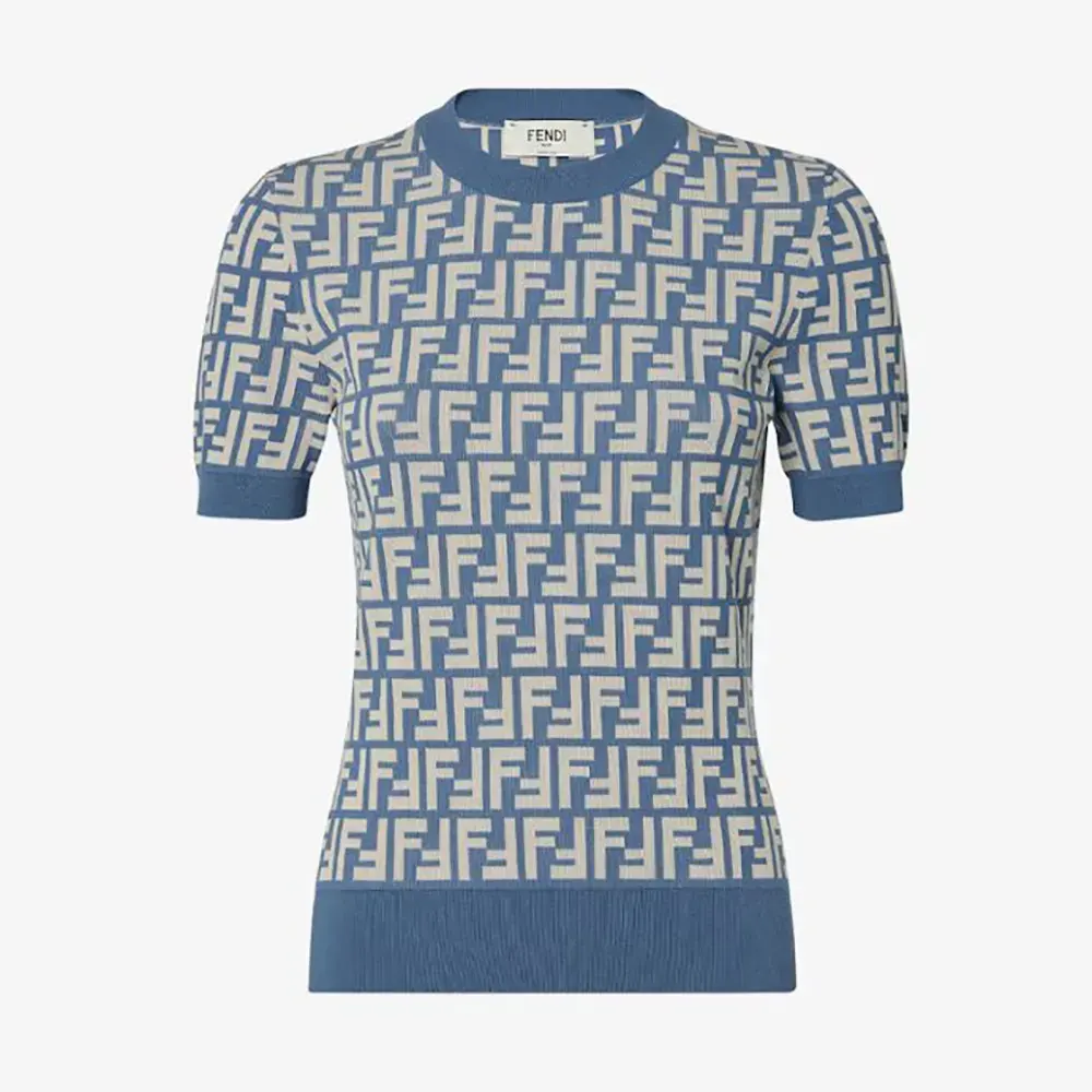 Fendi Women Sweater Blue FF Cotton Jumper FZXC72AU