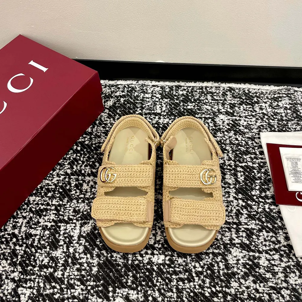 Gucci Unisex Sandal with Double G-Beige 835086FAEQ2