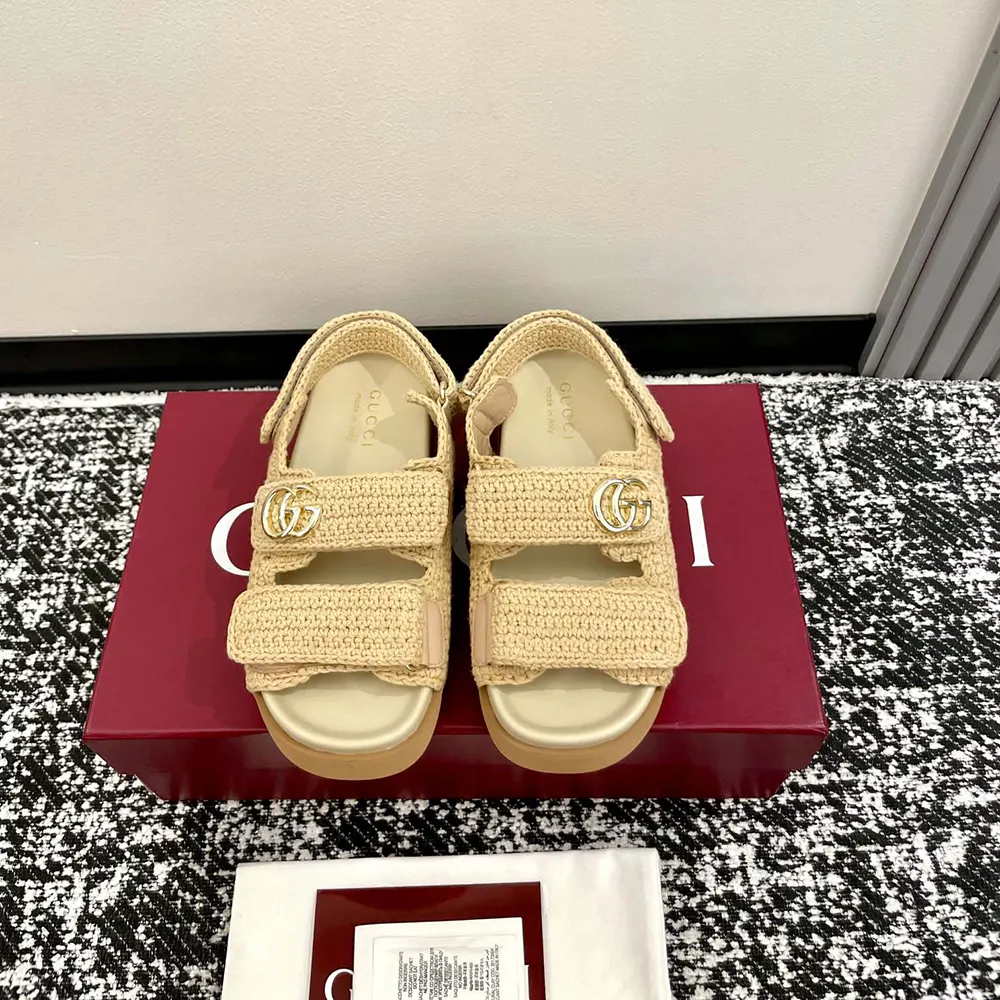 Gucci Unisex Sandal with Double G-Beige 835086FAEQ2