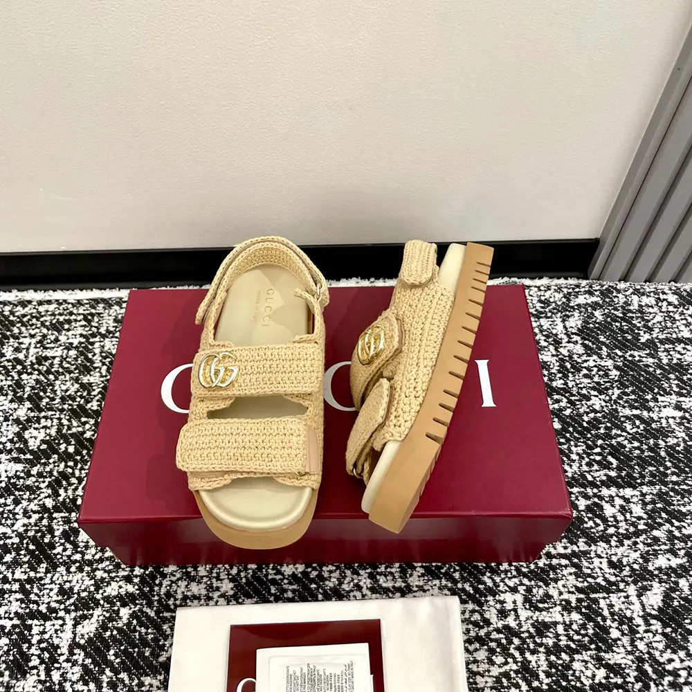 Gucci Unisex Sandal with Double G-Beige 835086FAEQ2