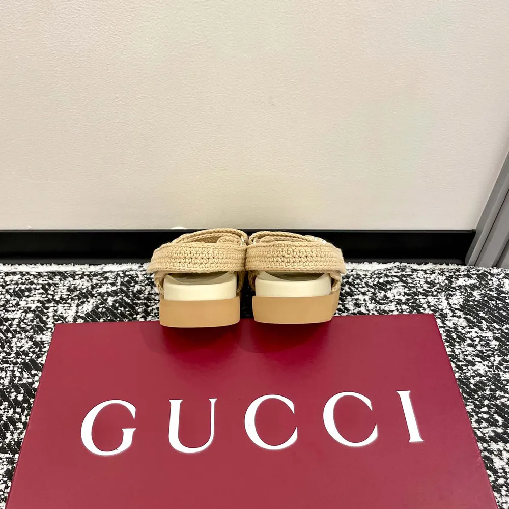 Gucci Unisex Sandal with Double G-Beige 835086FAEQ2