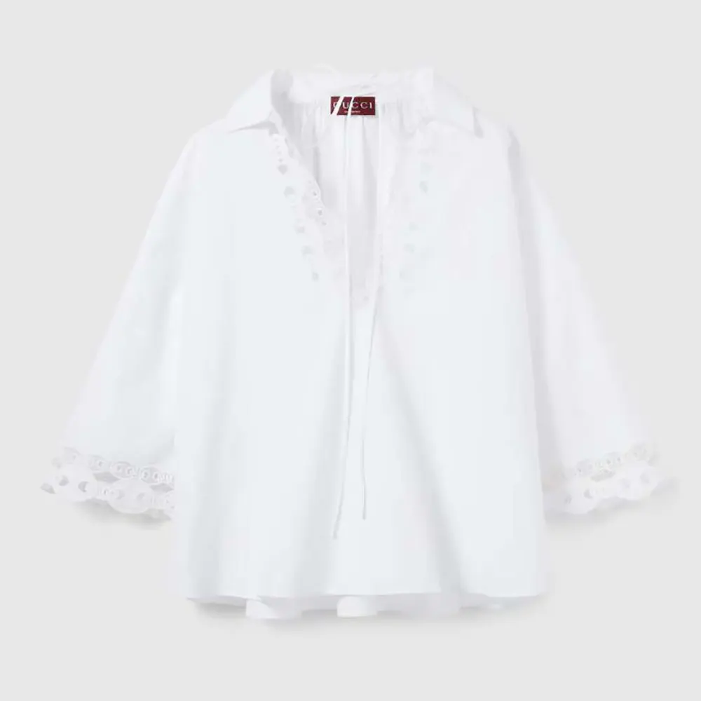 Gucci Women Cotton Poplin Shirt with Embroidery 826591ZAJP1