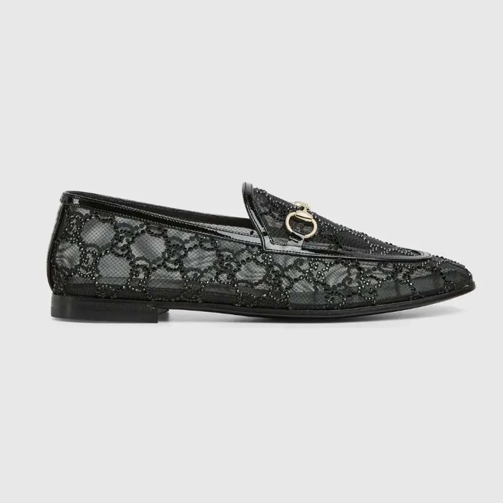 Gucci Women GG Crystal Gucci Jordaan Loafer-Black 835483FAEQ0