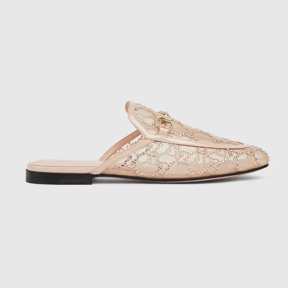Gucci Women GG Crystal Princetown Slipper-Light Pink 835484FAEQ0