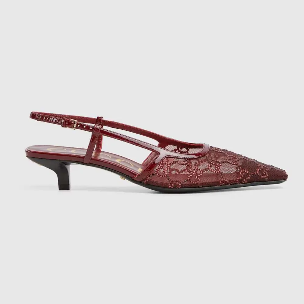 Gucci Women GG Crystal Slingback Pump-Bordeaux 674668FAEQ0