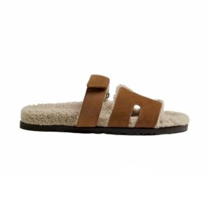 Hermes Women Chypre Sandal in Calfskin with Shearling Lining