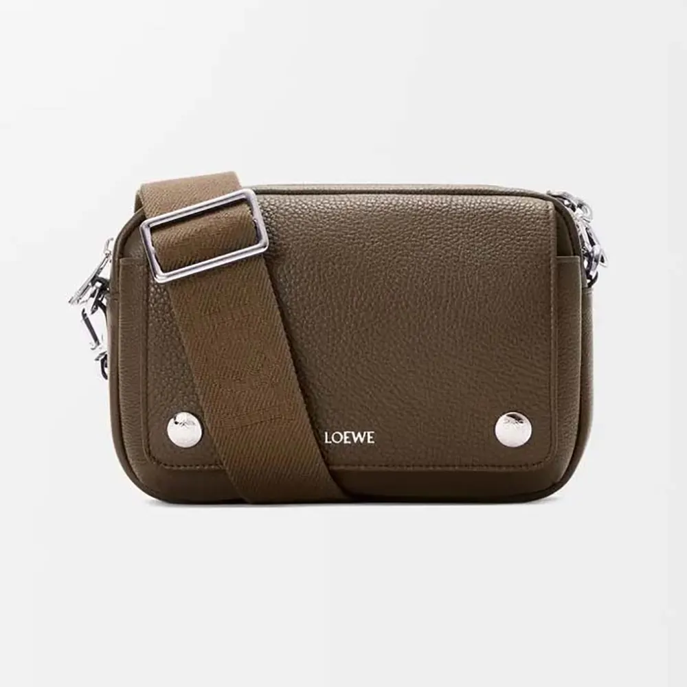 Loewe Unisex Small Pebble Messenger Bag in Supple Grained Calfskin-Brown