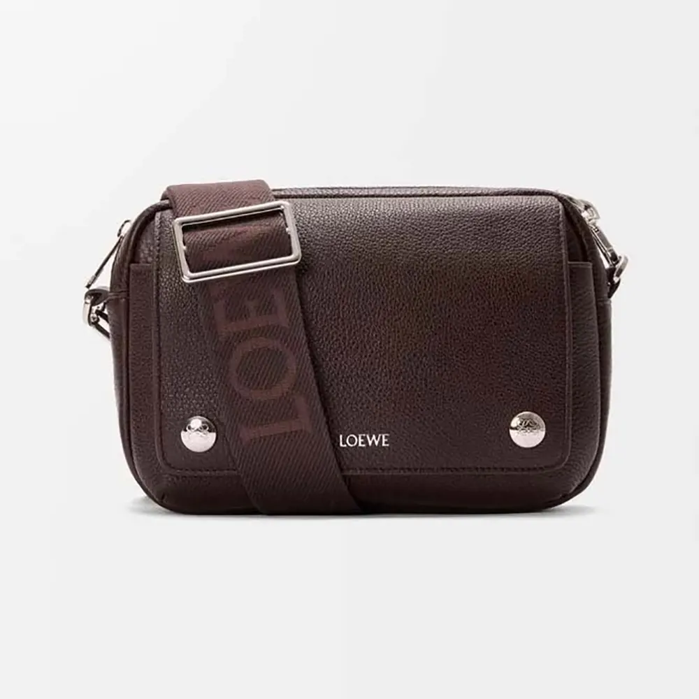Loewe Unisex Small Pebble Messenger Bag in Supple Grained Calfskin-Burgundy