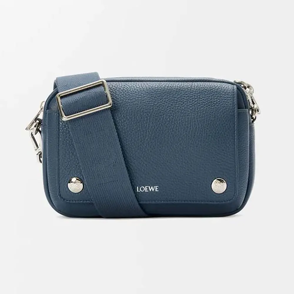 Loewe Unisex Small Pebble Messenger Bag in Supple Grained Calfskin-Navy