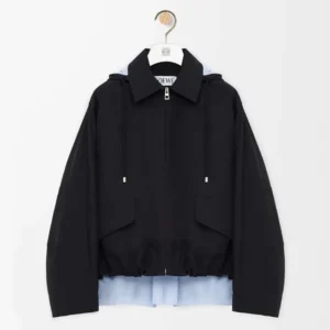 Loewe Women Hooded Parka in Cotton-Black IDS359Y02XE