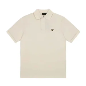 Prada Men Fleece Polo Natural Shirt in a Fleece Design-Beige