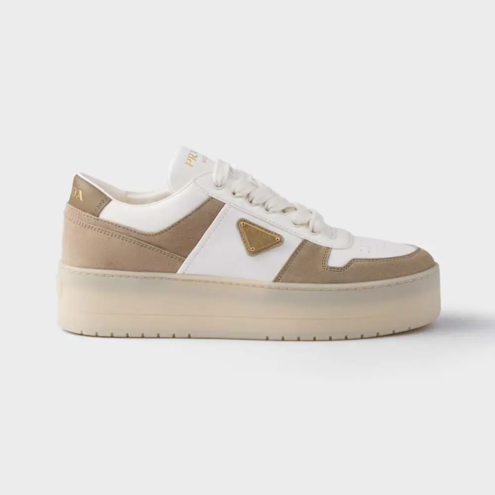 Prada Women Downtown Bold Nappa Leather And Suede Sneakers