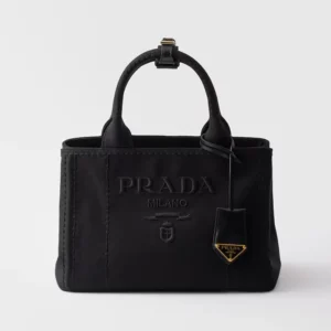 Prada Women Jardinière Small Cotton Canvas Handbag-Black